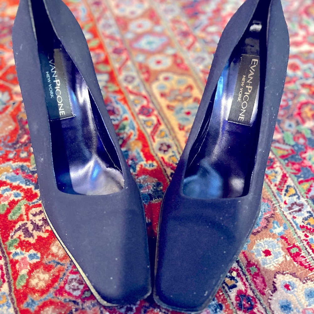 Evan Piccone  Navy Satin Pumps
